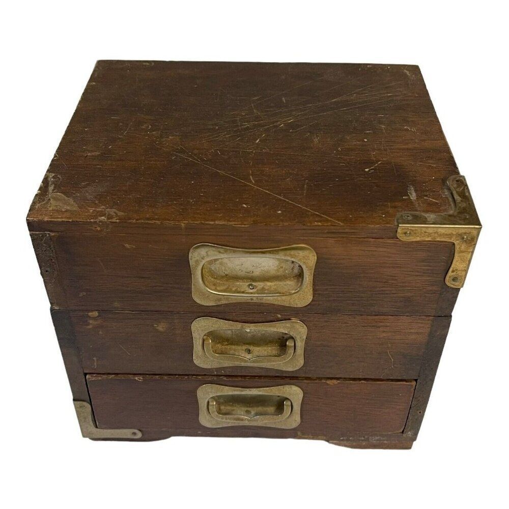 Royal Sealy Quality Imports Wood Musical Jewelry Box Drawer Mirror Brass Accents